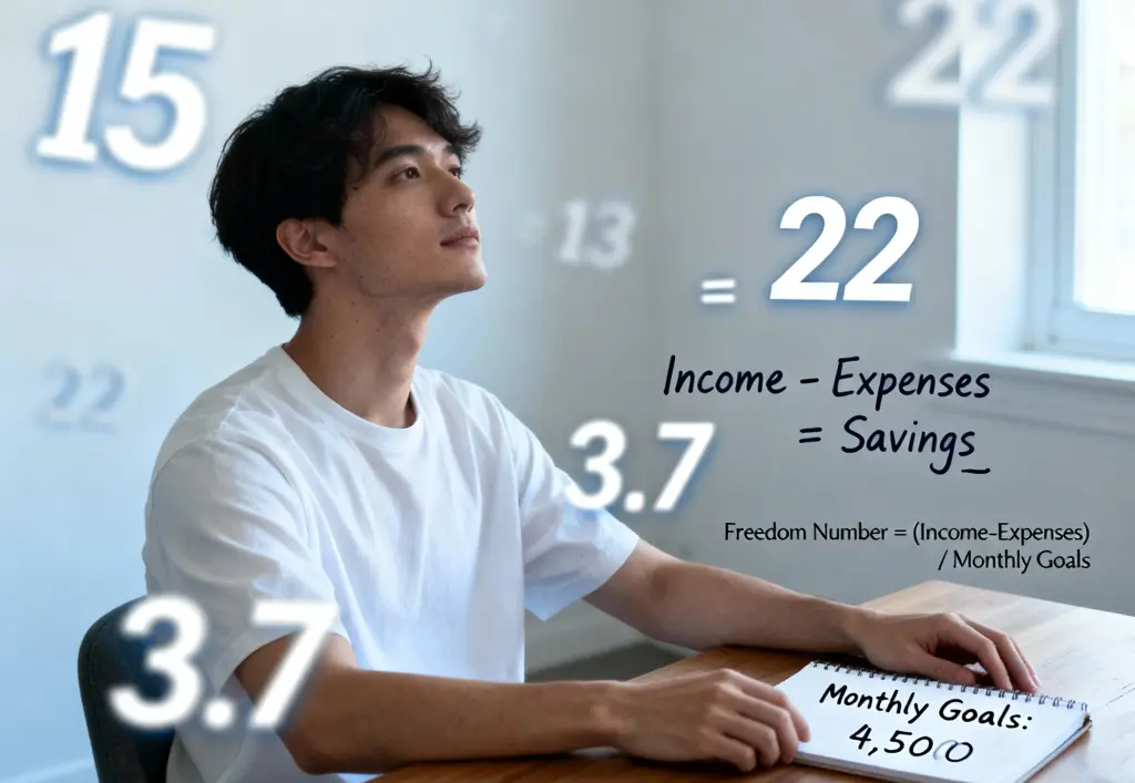 a man surrounded by floating numbers