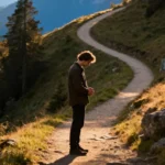 A man reflects in the forest