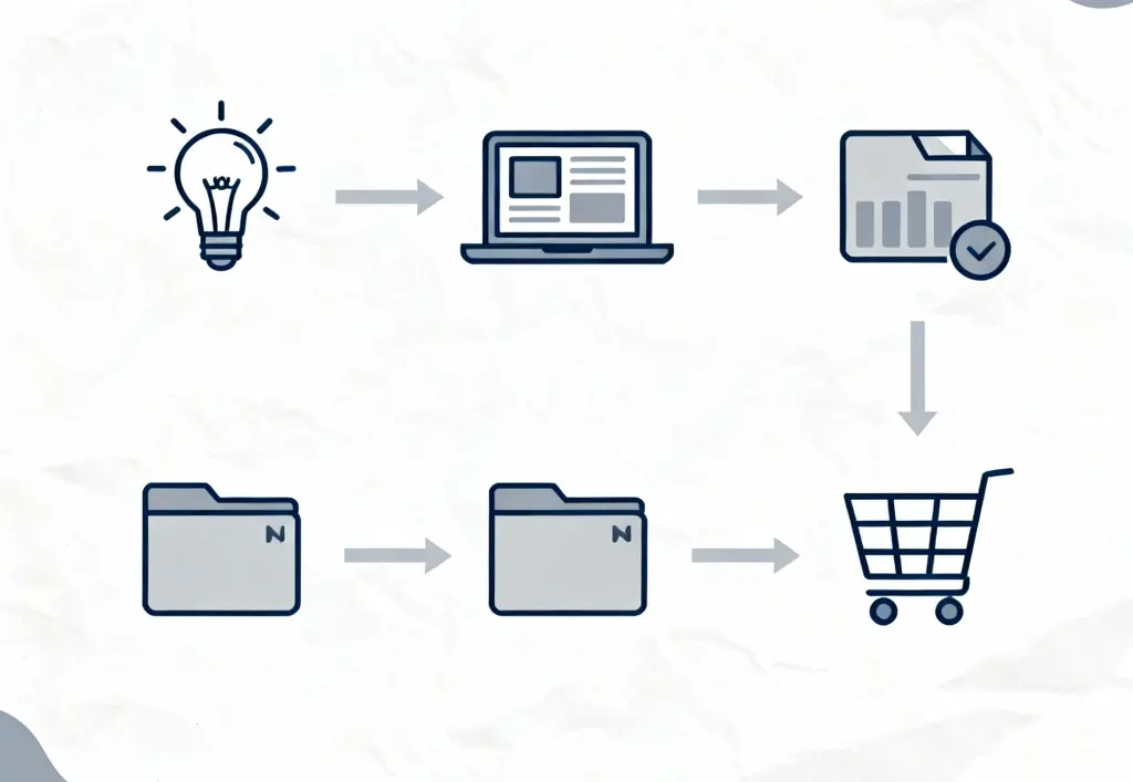 a graph showing a workflow from idea to income