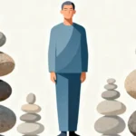 a person stands between two stones towers