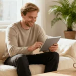 young man looking at tablet